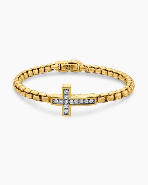 Mens Cross Station Bracelet in 18K Yellow Gold, 5mm