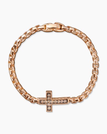 Pavé Cross Bracelet in 18K Rose Gold with Cognac Diamonds, 5mm