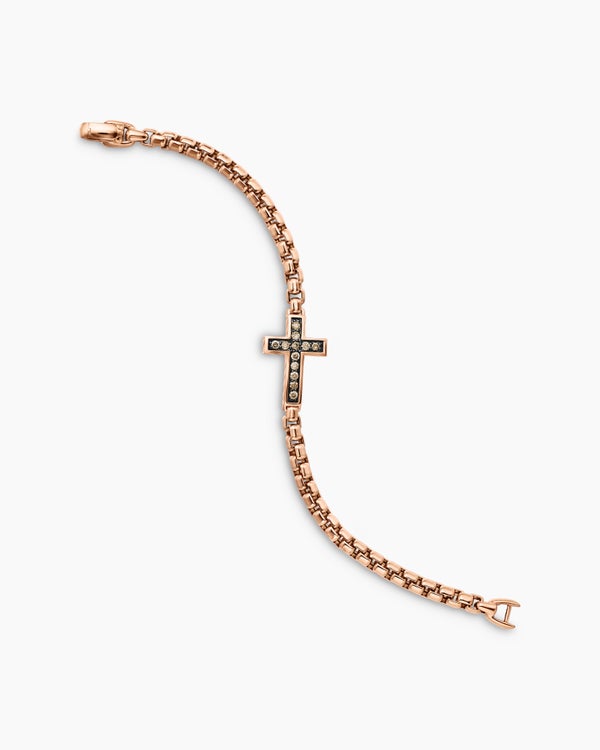 Pavé Cross Bracelet in 18K Rose Gold with Cognac Diamonds, 5mm