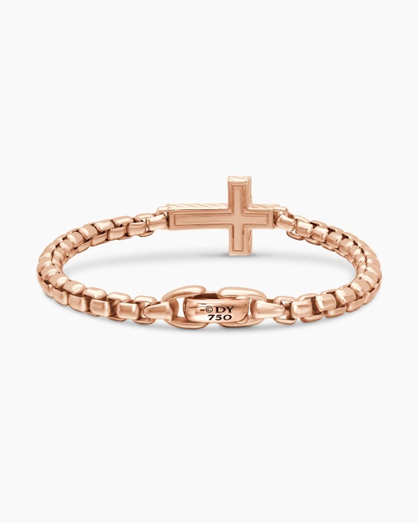 Pavé Cross Bracelet in 18K Rose Gold with Cognac Diamonds, 5mm