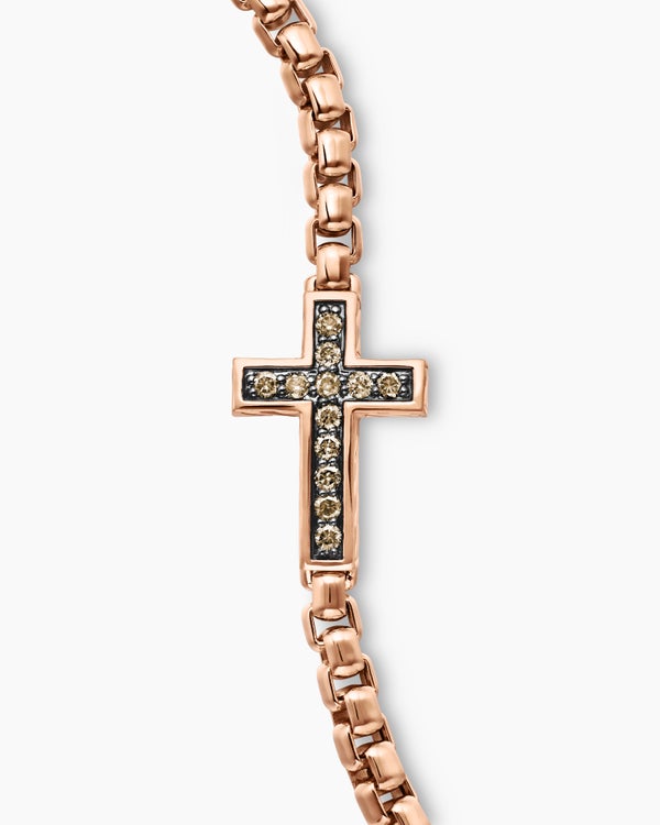 Pavé Cross Bracelet in 18K Rose Gold with Cognac Diamonds, 5mm