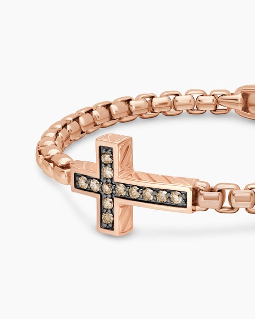 Mens Pavé Cross Bracelet in 18K Rose Gold with Cognac Diamonds, 5mm