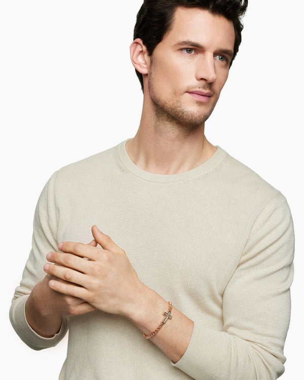 Pavé Cross Bracelet in 18K Rose Gold with Cognac Diamonds, 5mm