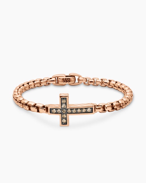 Mens Pavé Cross Bracelet in 18K Rose Gold with Cognac Diamonds, 5mm