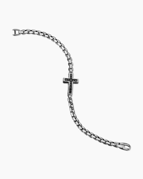 Pavé Cross Bracelet in Sterling Silver with Black Diamonds, 5mm