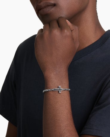 Pavé Cross Bracelet in Sterling Silver with Black Diamonds