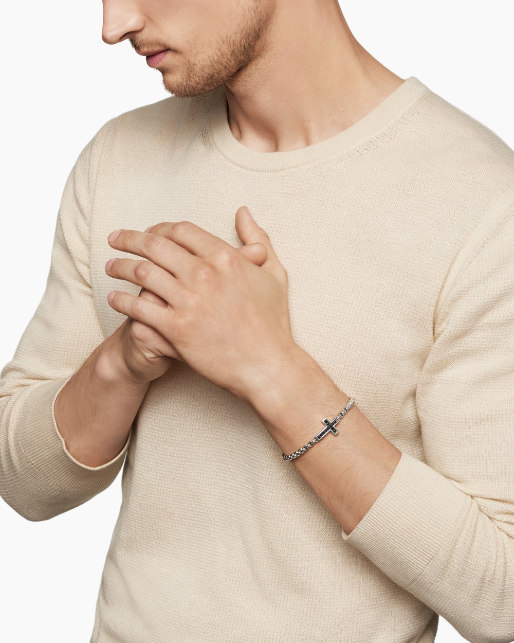 Bracelet à motif intercalé avec croix en argent sterling, 5 mm hommes