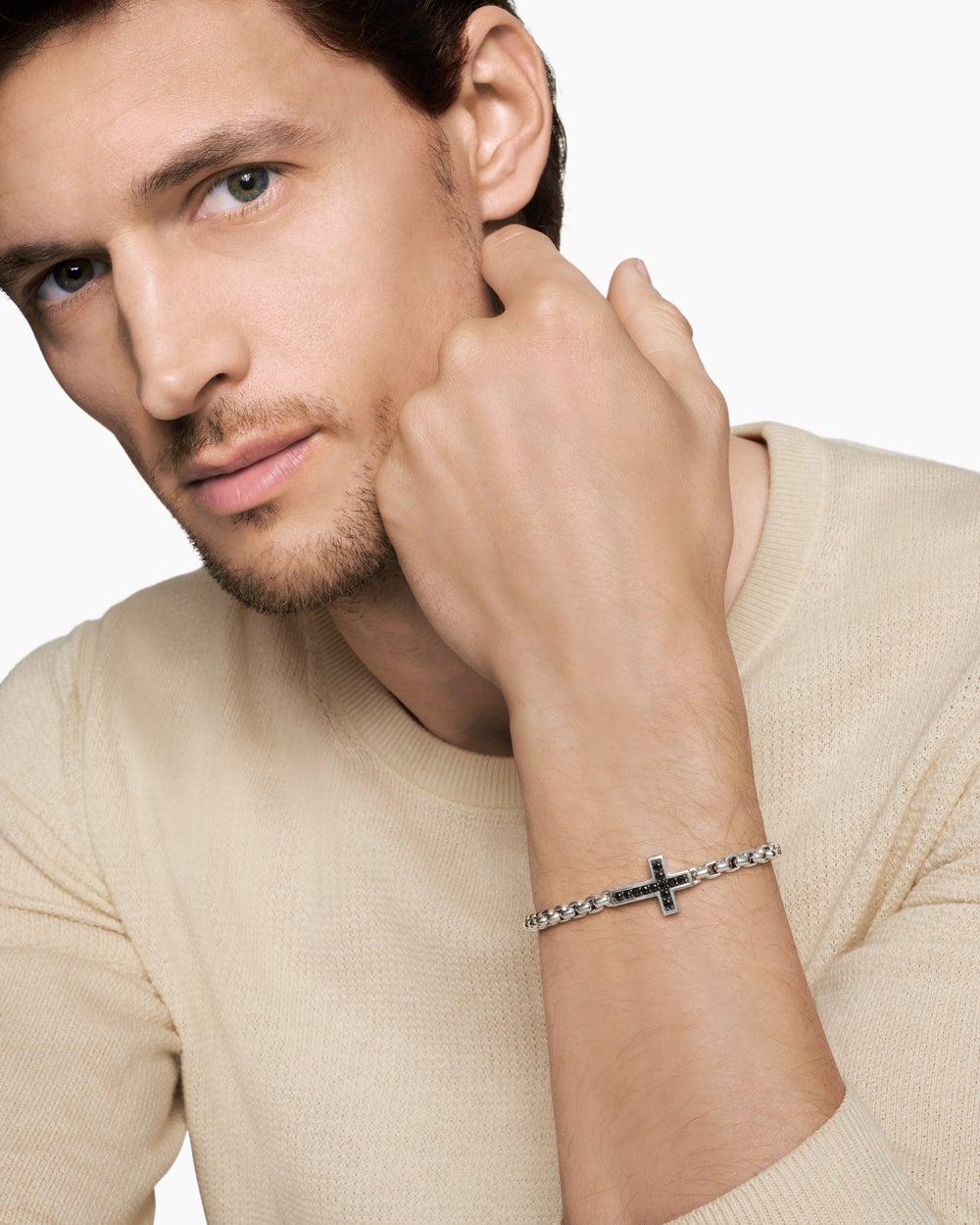 Bracelet à motif intercalé avec croix en argent sterling, 5 mm hommes
