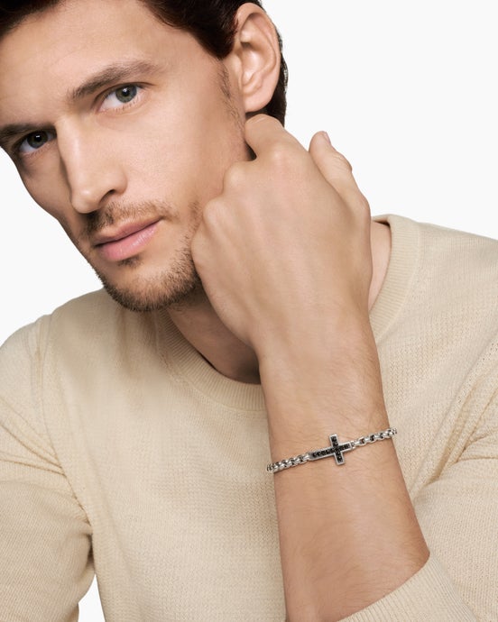 Pavé Cross Bracelet in Sterling Silver with Black Diamonds