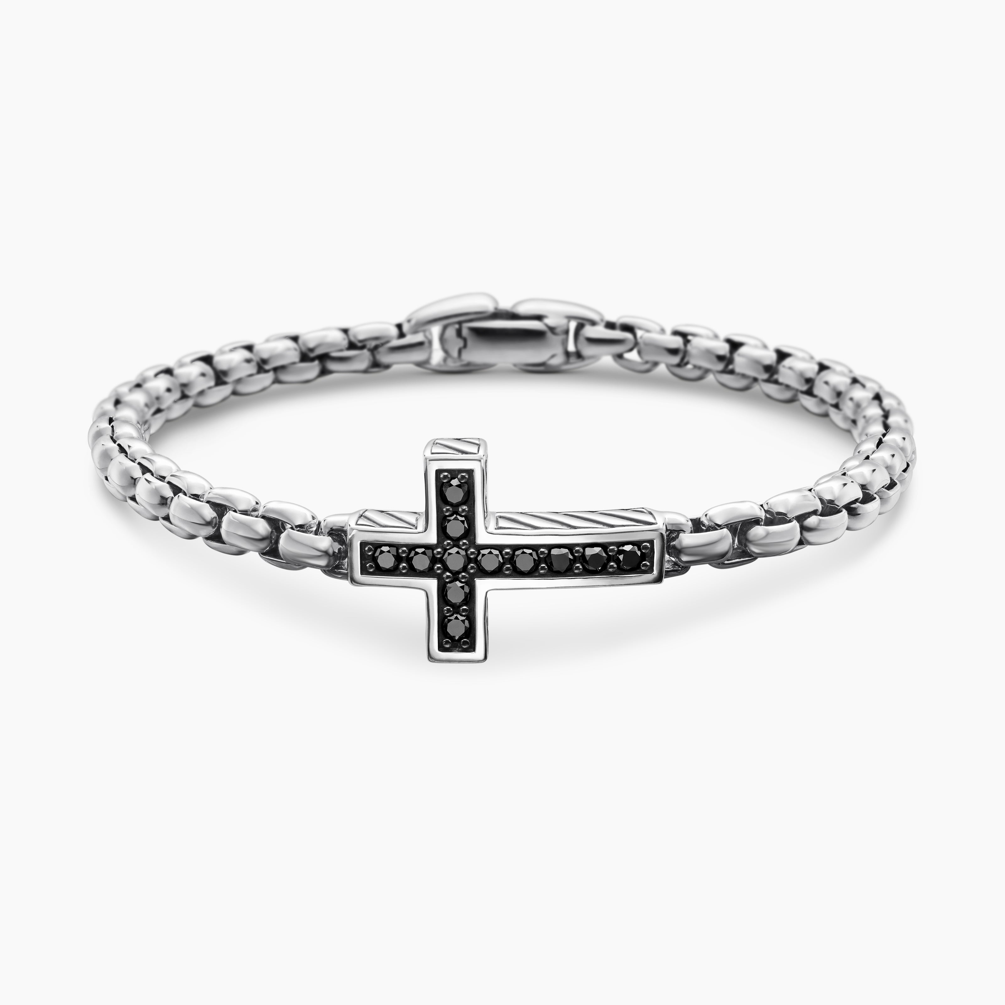 Mens Cross Station Bracelet in Sterling Silver, 5mm