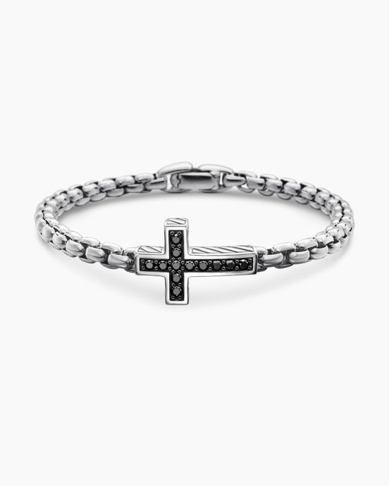 Pavé Cross Bracelet in Sterling Silver with Black Diamonds