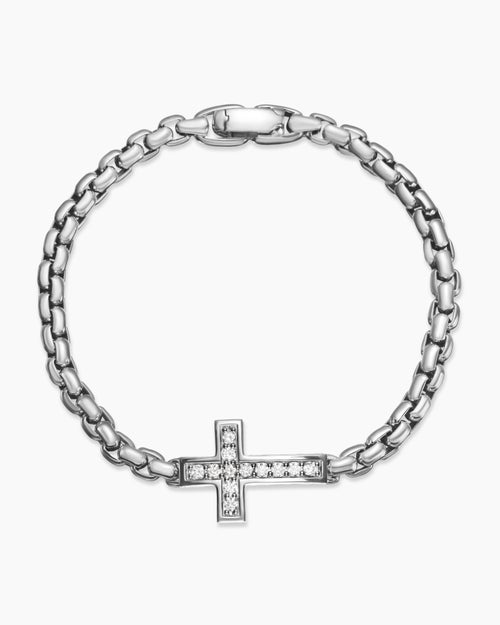 Mens Cross Station Bracelet in Sterling Silver, 5mm