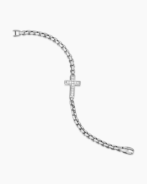 Mens Cross Station Bracelet in Sterling Silver with Diamonds, 5mm