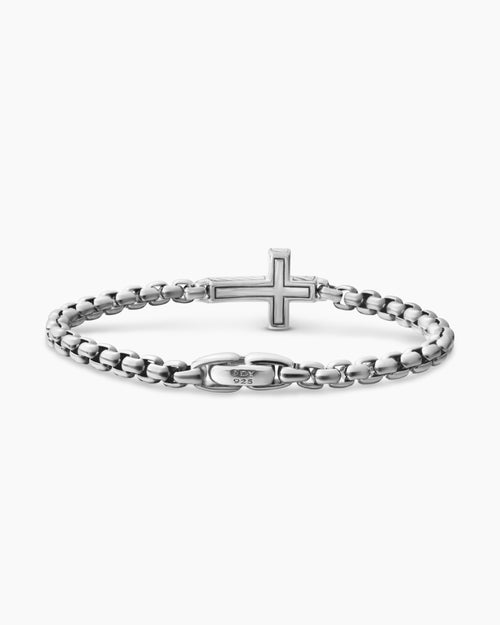 Mens Cross Station Bracelet in Sterling Silver with Diamonds, 5mm