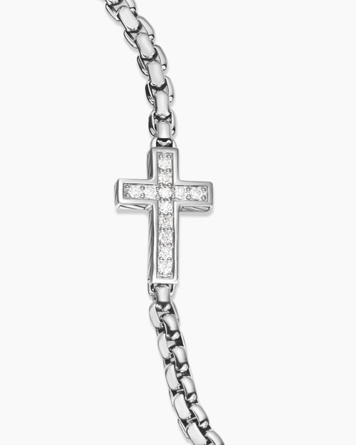 Mens Cross Station Bracelet in Sterling Silver with Diamonds, 5mm