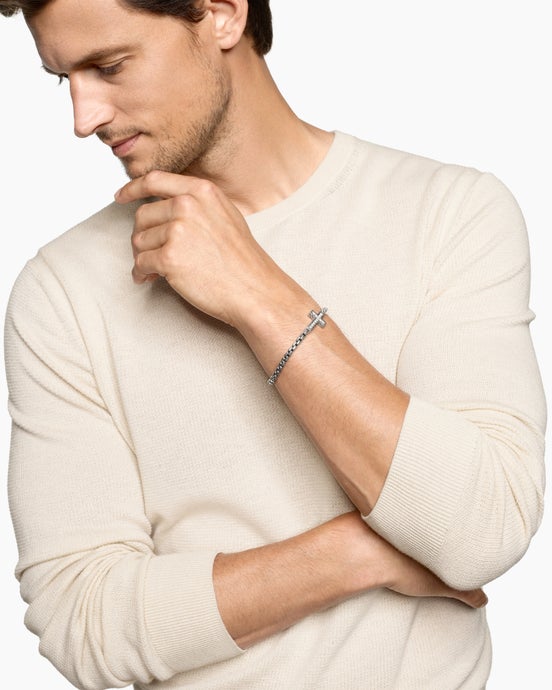 Pavé Cross Bracelet in Sterling Silver, 5mm