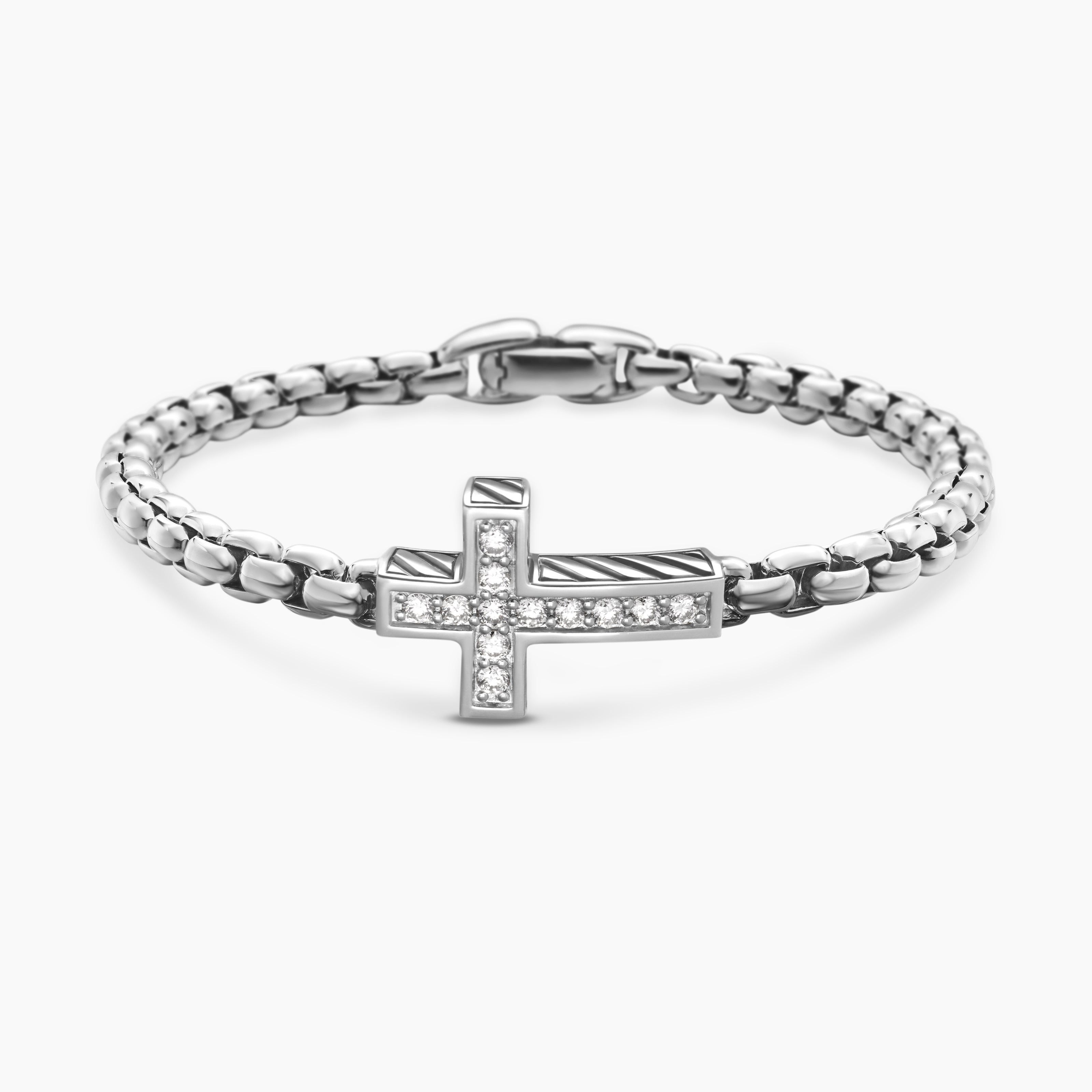 Mens Cross Station Bracelet in Sterling Silver, 5mm