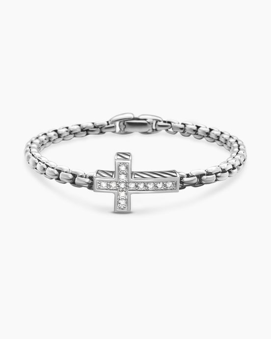 Pavé Cross Bracelet in Sterling Silver, 5mm