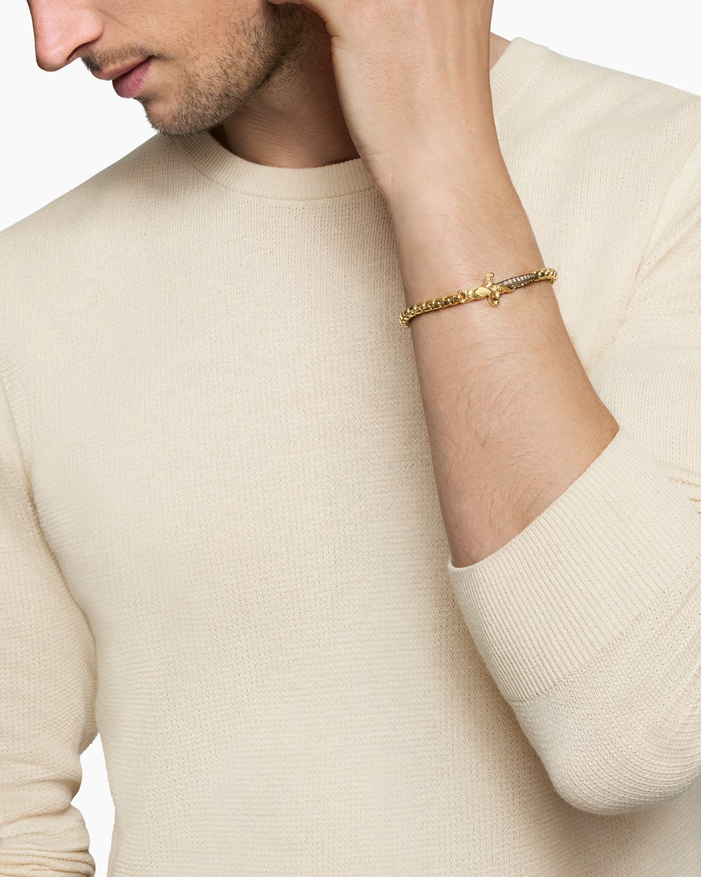 Bracelet poignard Waves en or jaune 18 carats avec diamants cognac, 5 mm homme