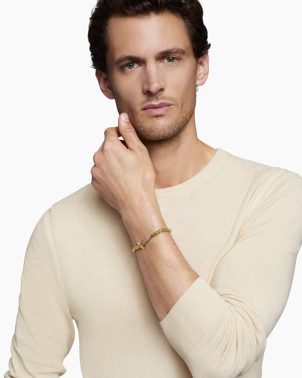 Bracelet poignard Waves en or jaune 18 carats avec diamants cognac, 5 mm homme