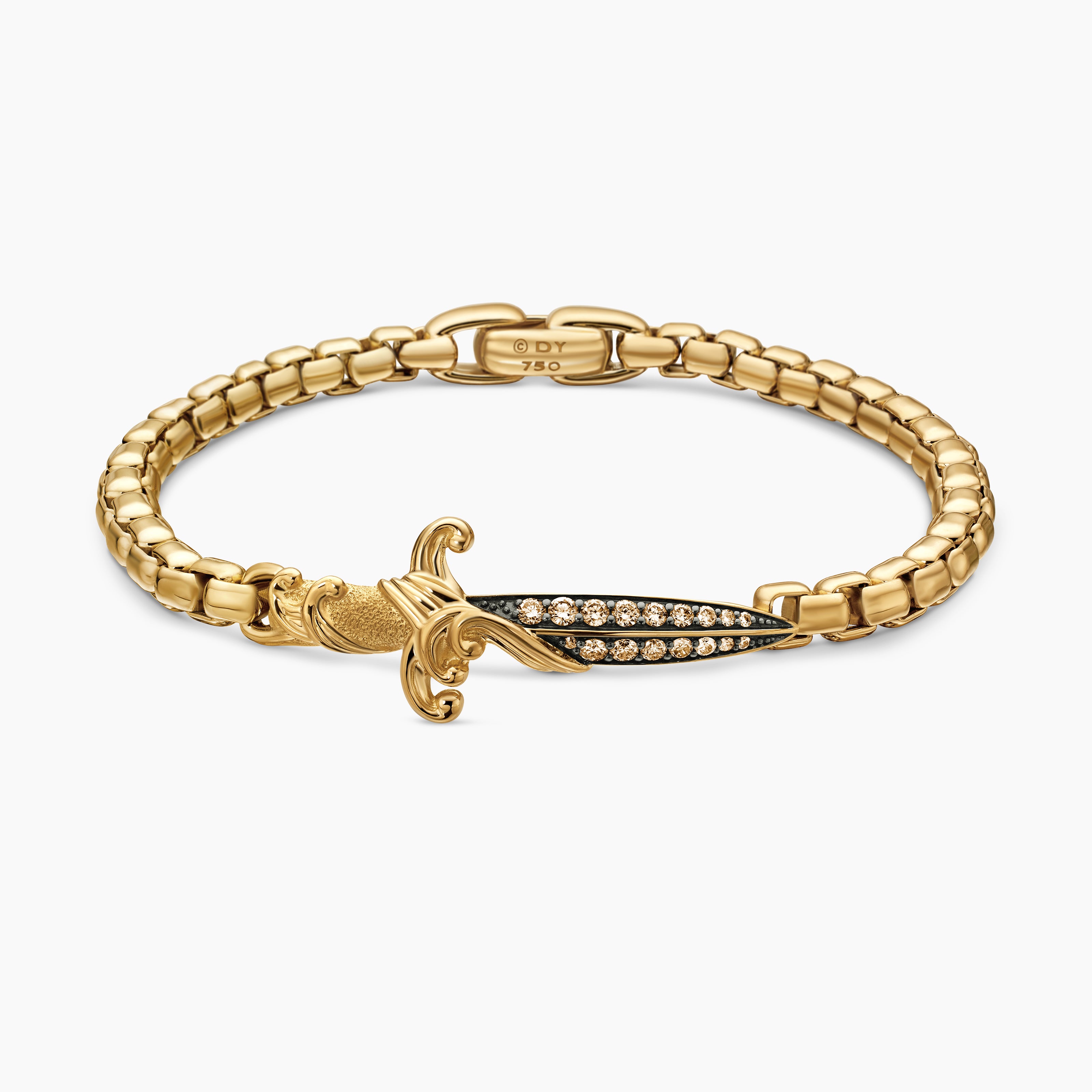 Mens Waves Dagger Bracelet in 18K Yellow Gold, 5mm
