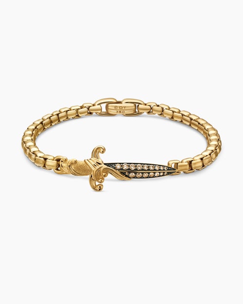 Mens Waves Dagger Bracelet in 18K Yellow Gold with Cognac Diamonds, 5mm