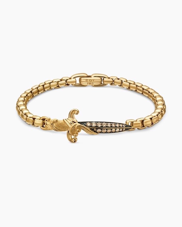 Waves Dagger Bracelet in 18K Yellow Gold with Cognac Diamonds, 5mm