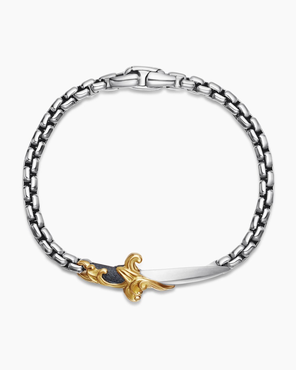 Mens Waves Dagger Bracelet in Sterling Silver with 18ct Yellow Gold, 5mm