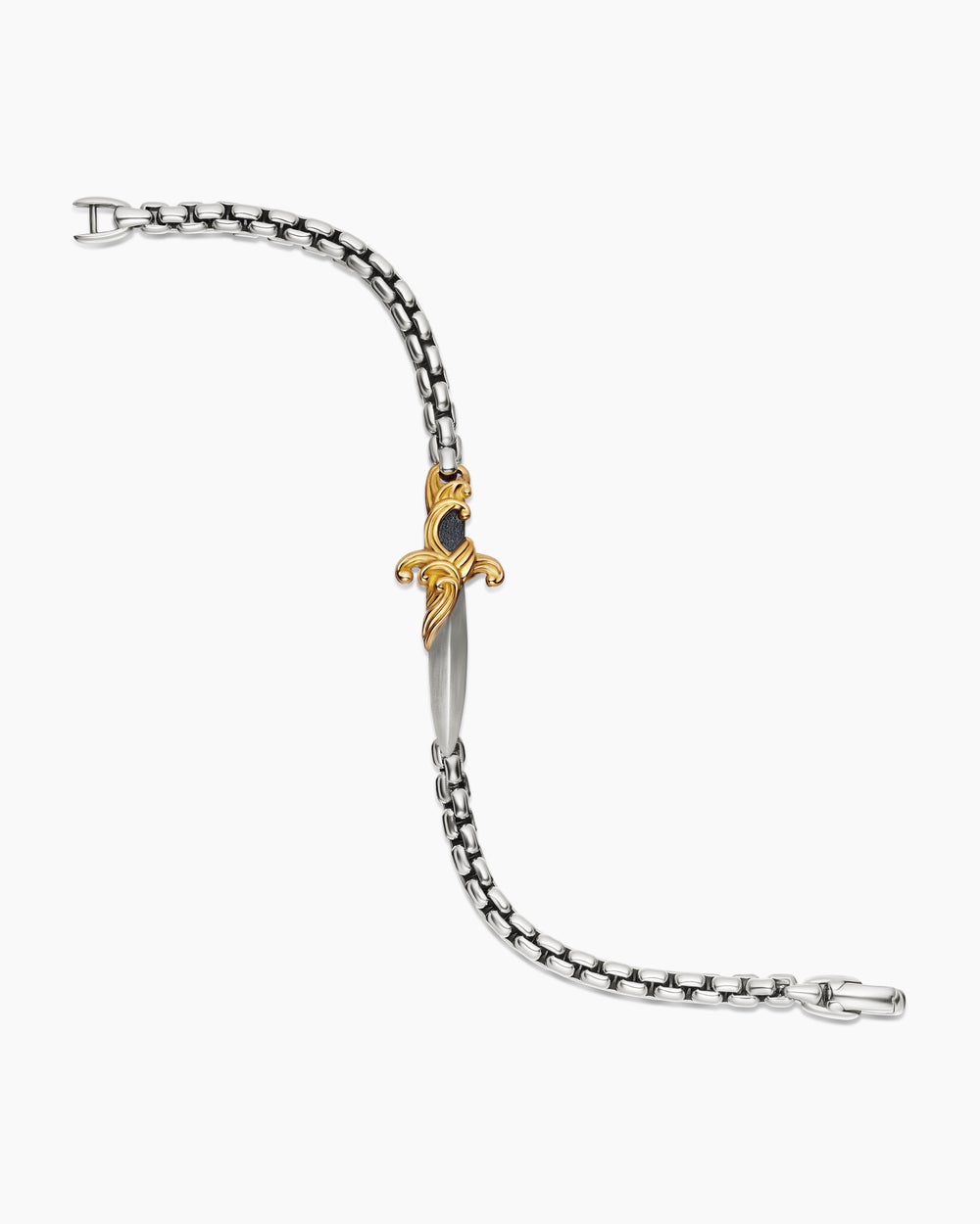 Mens Waves Dagger Bracelet in Sterling Silver with 18ct Yellow Gold, 5mm