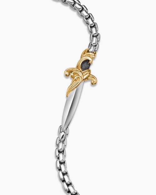 Mens Waves Dagger Bracelet in Sterling Silver with 18K Yellow Gold, 5mm