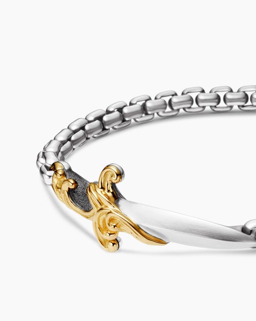 Mens Waves Dagger Bracelet in Sterling Silver with 18K Yellow Gold, 5mm