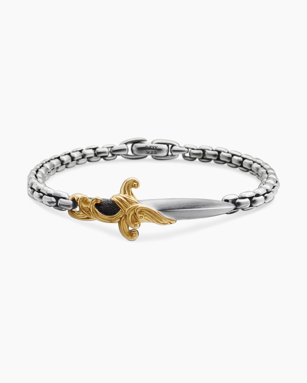 Mens Waves Dagger Bracelet in Sterling Silver with 18ct Yellow Gold, 5mm