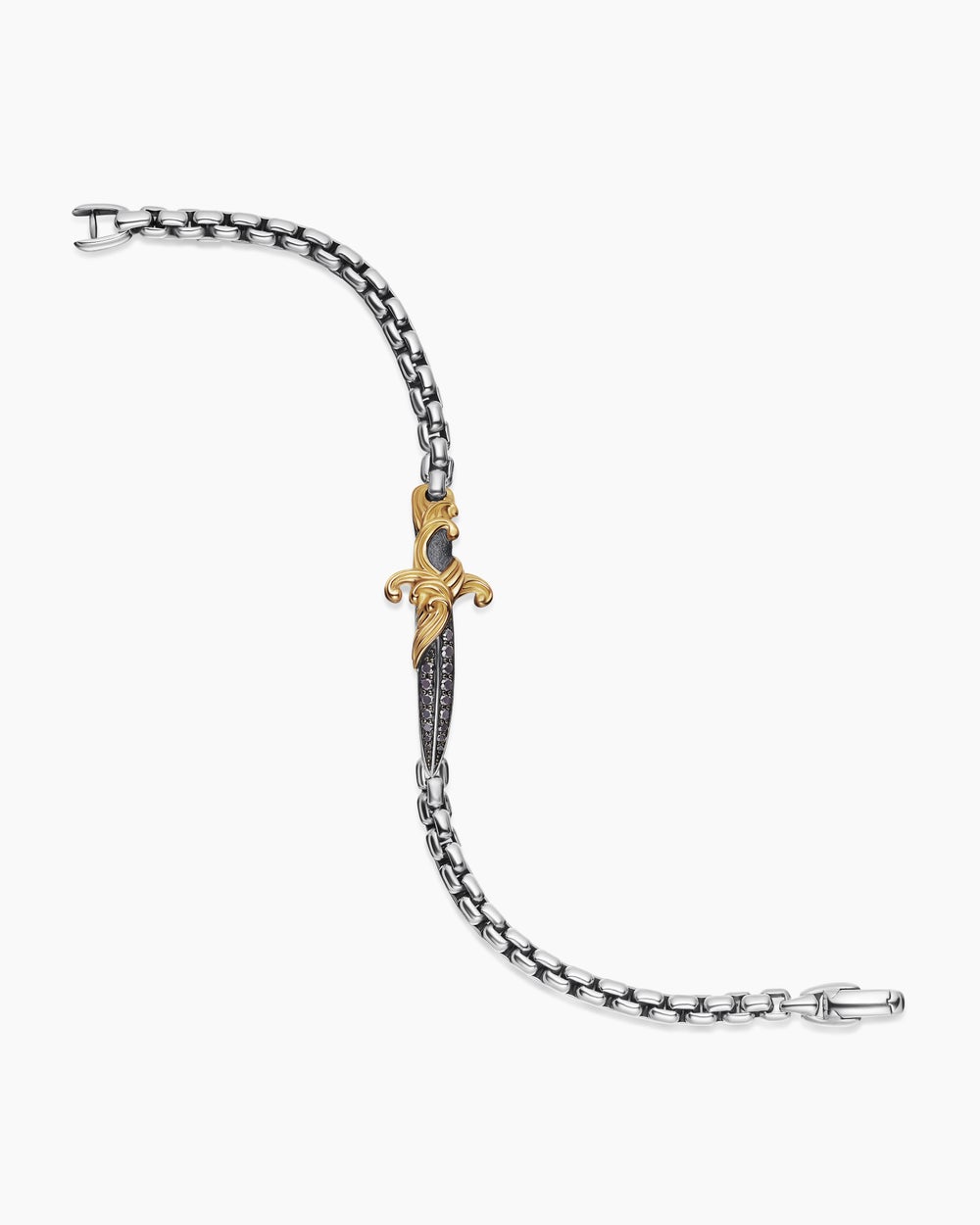 Mens Waves Dagger Bracelet in Sterling Silver with 18ct Yellow Gold and Black Diamonds, 5mm