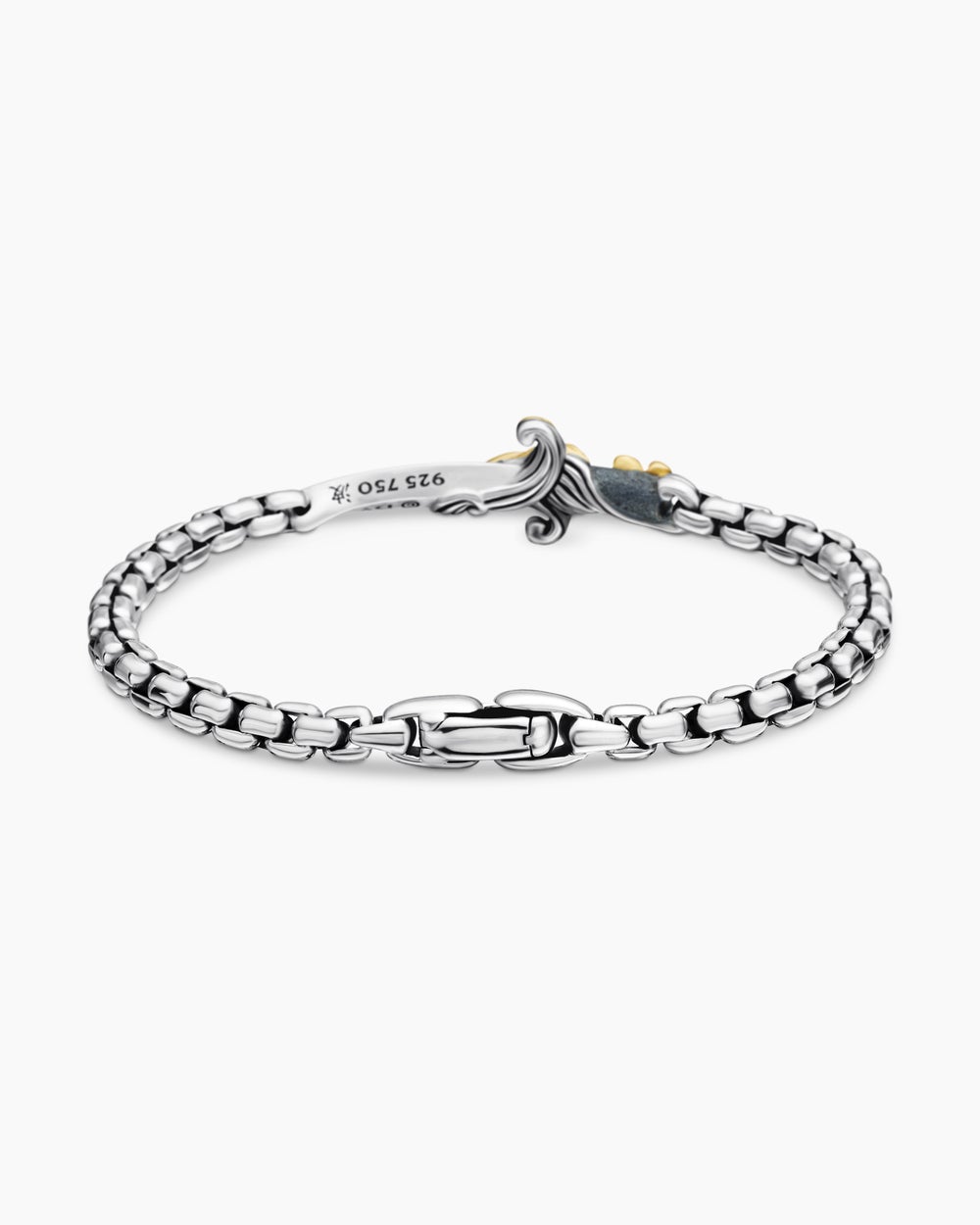 Mens Waves Dagger Bracelet in Sterling Silver with 18ct Yellow Gold and Black Diamonds, 5mm