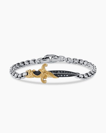 Waves Dagger Bracelet in Sterling Silver with 18K Yellow Gold and Black Diamonds, 5mm