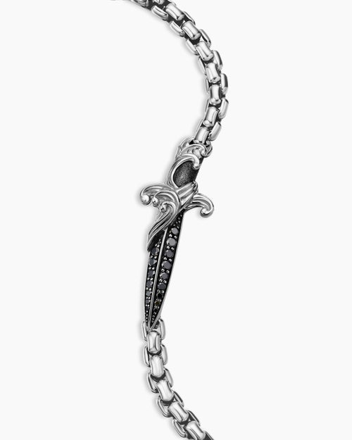 Mens Waves Dagger Bracelet in Sterling Silver with Black Diamonds, 5mm