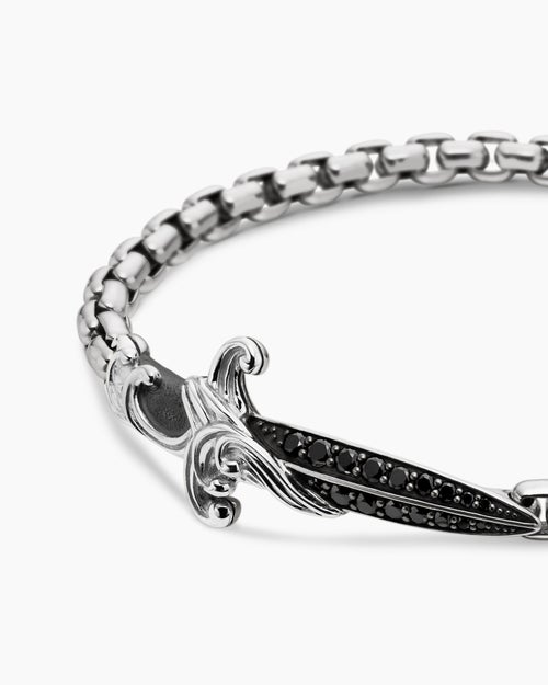 Mens Waves Dagger Bracelet in Sterling Silver with Black Diamonds, 5mm