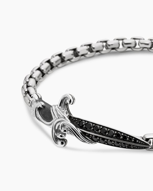 Waves Dagger Bracelet in Sterling Silver with Black Diamonds, 5mm
