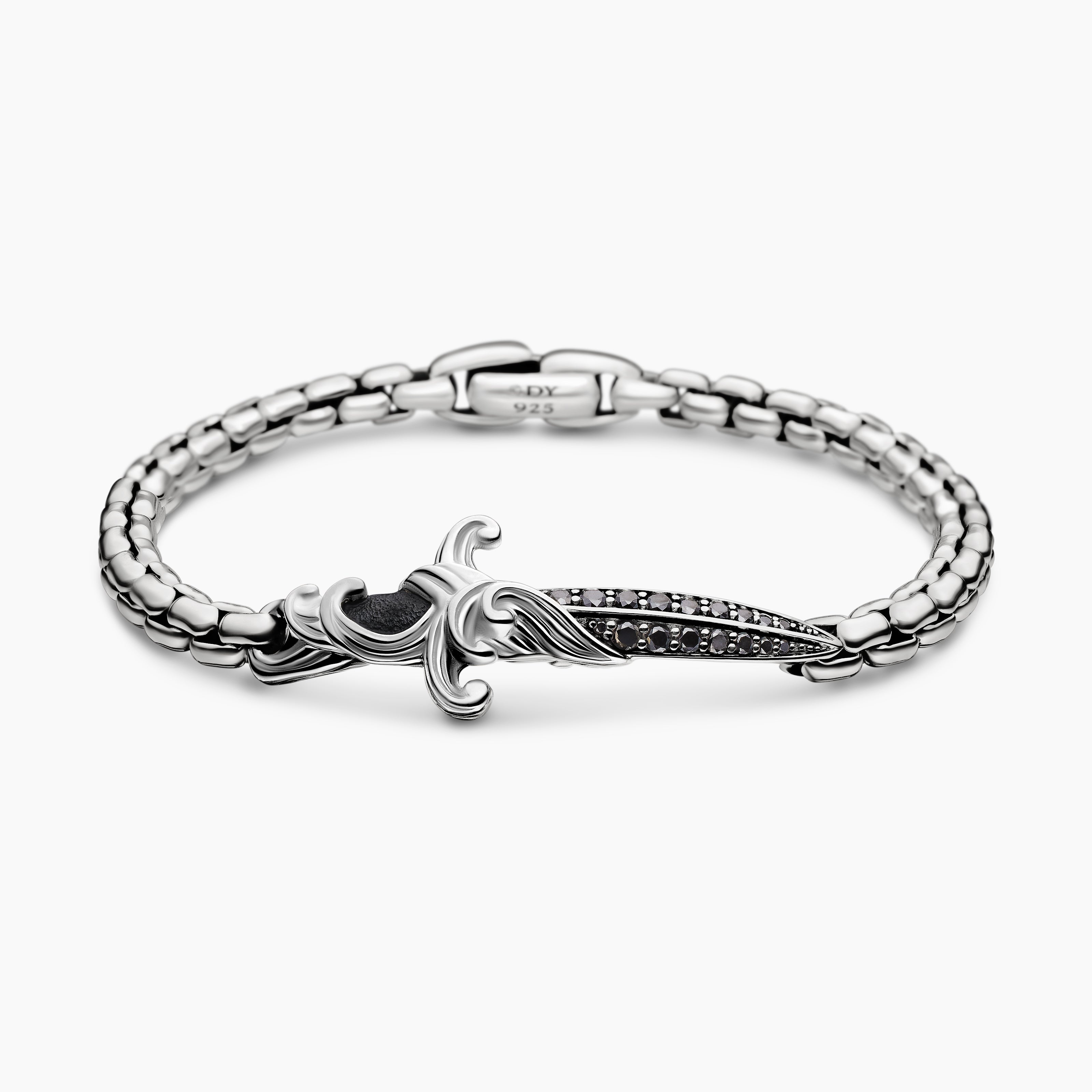 Mens Waves Dagger Bracelet in Sterling Silver, 5mm