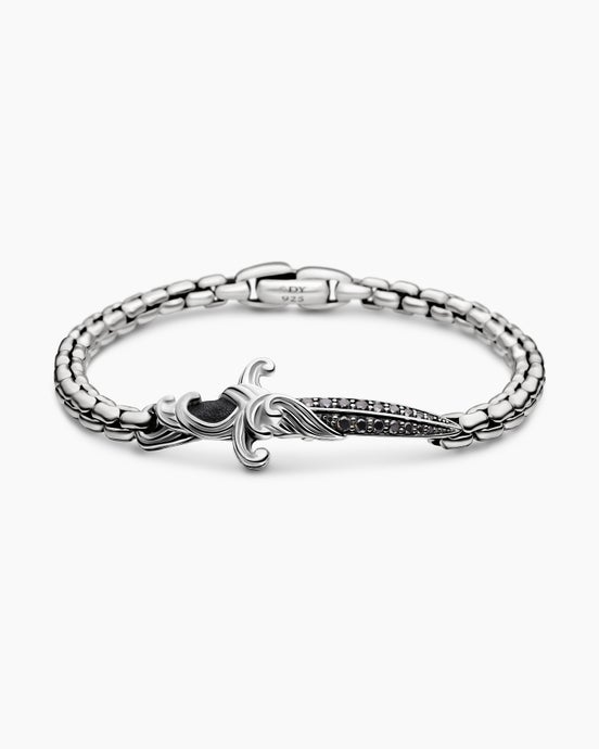 Waves Dagger Bracelet in Sterling Silver with Black Diamonds, 5mm