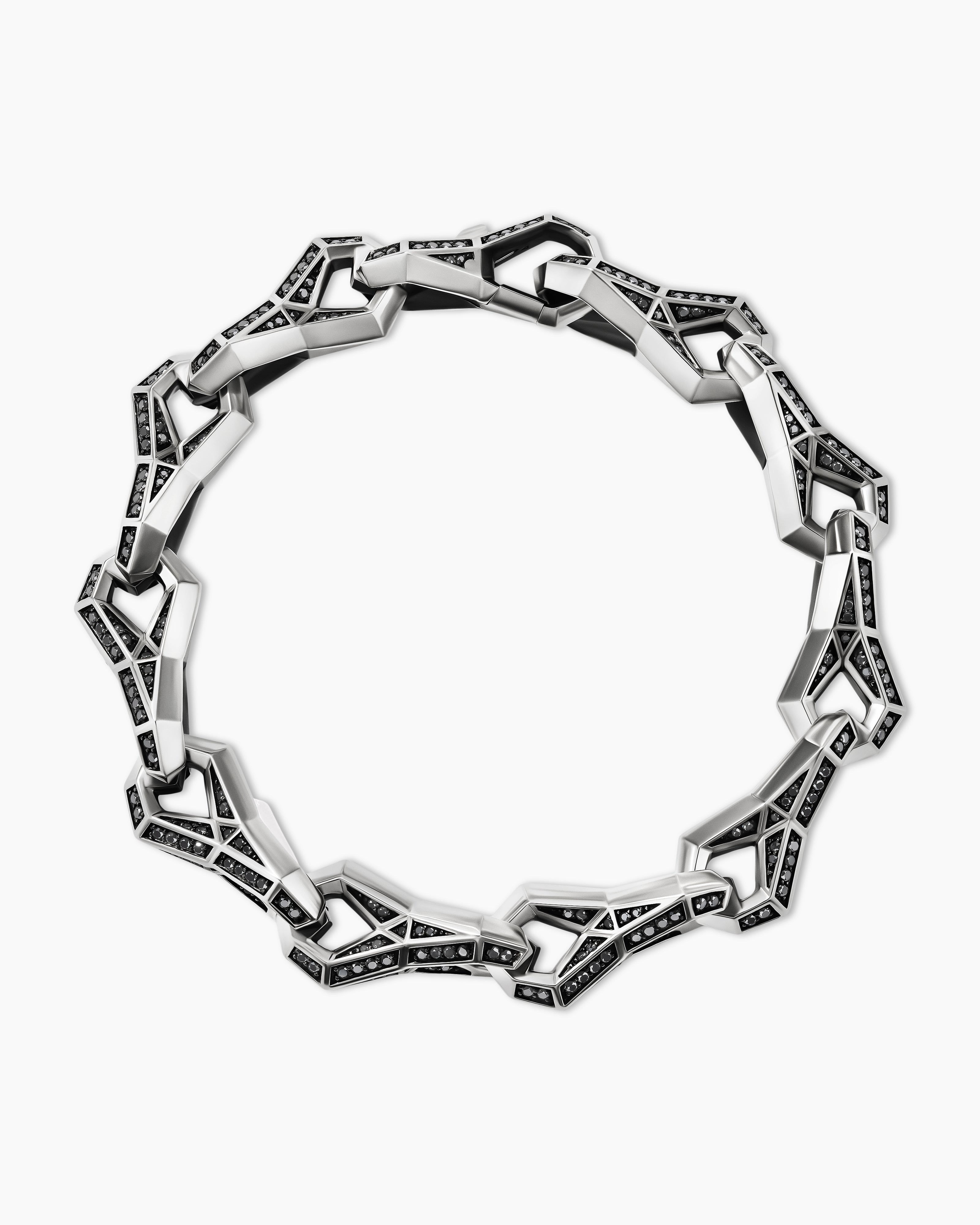 Faceted Link Bracelet in Sterling Silver with Black Diamonds, 12.5mm