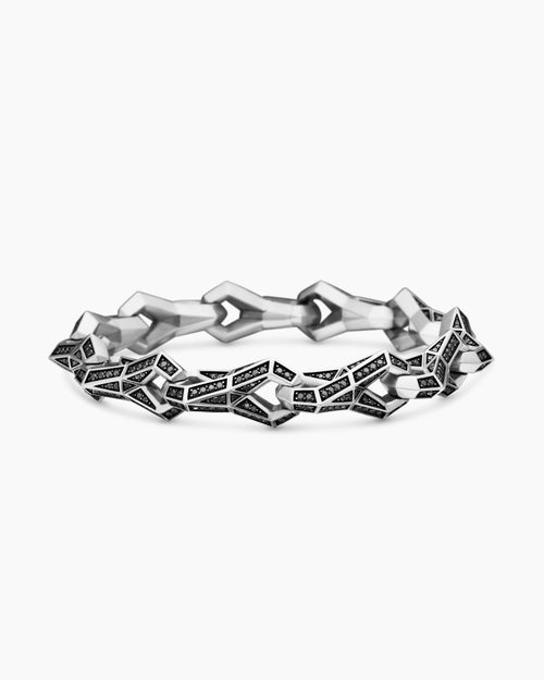 Mens Faceted Link Bracelet in Sterling Silver, 12.5mm