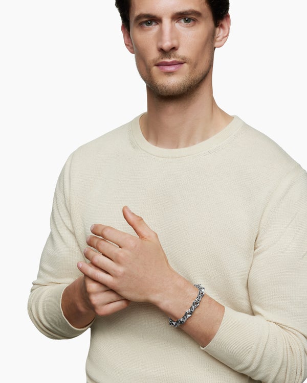 Faceted Link Bracelet in Sterling Silver, 12.5mm