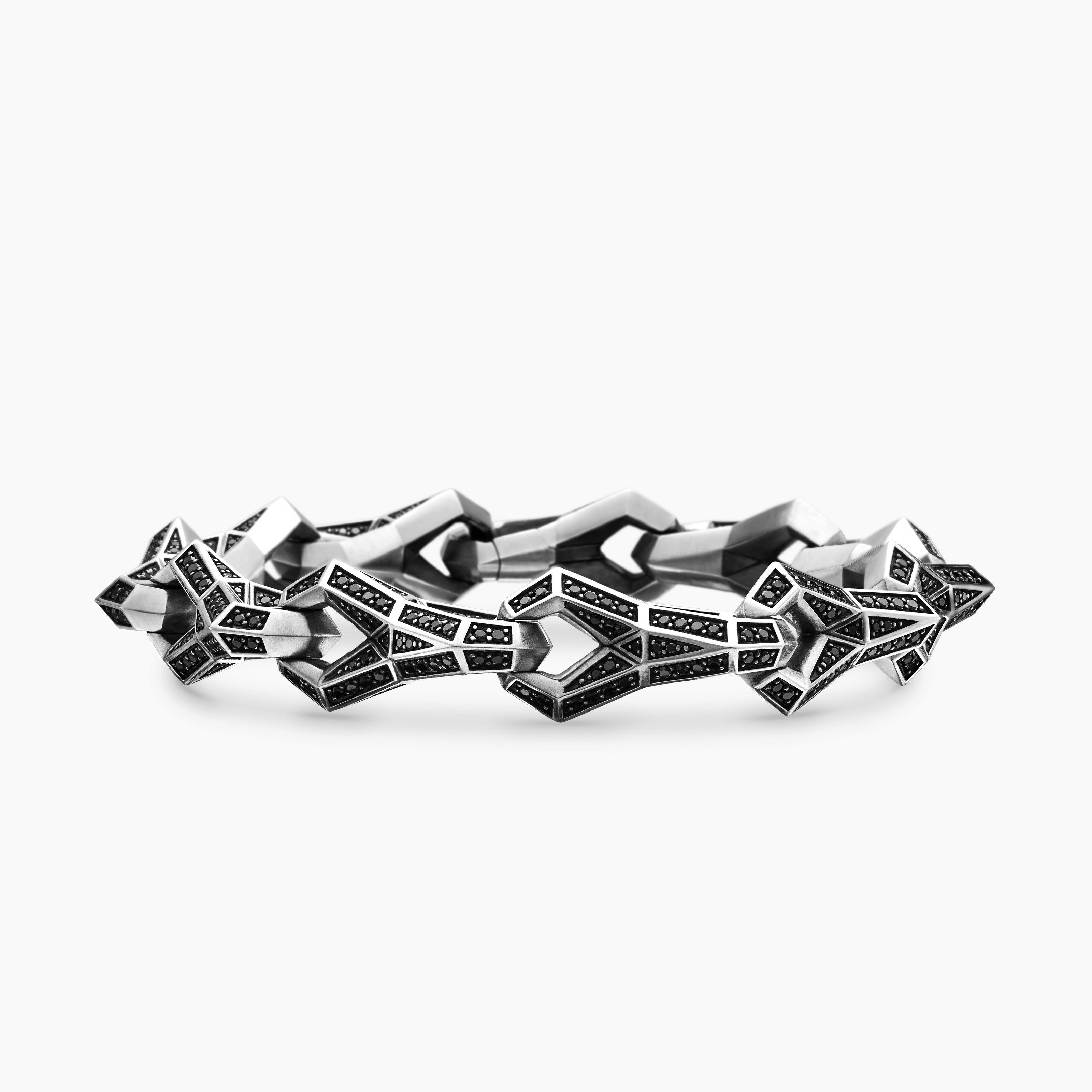 Mens Faceted Link Bracelet in Sterling Silver, 12.5mm