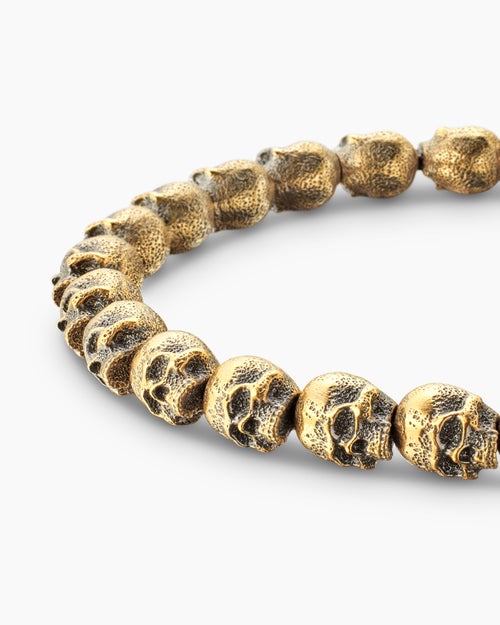 Mens Memento Mori Skull Bracelet in 18K Yellow Gold, 6mm
