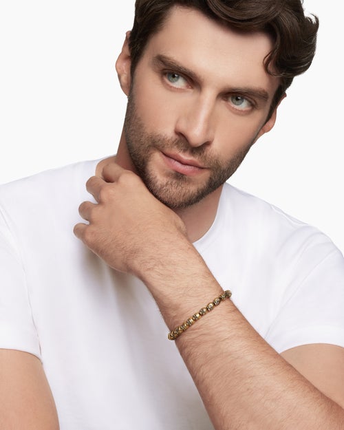 Mens Memento Mori Skull Bracelet in 18K Yellow Gold, 6mm