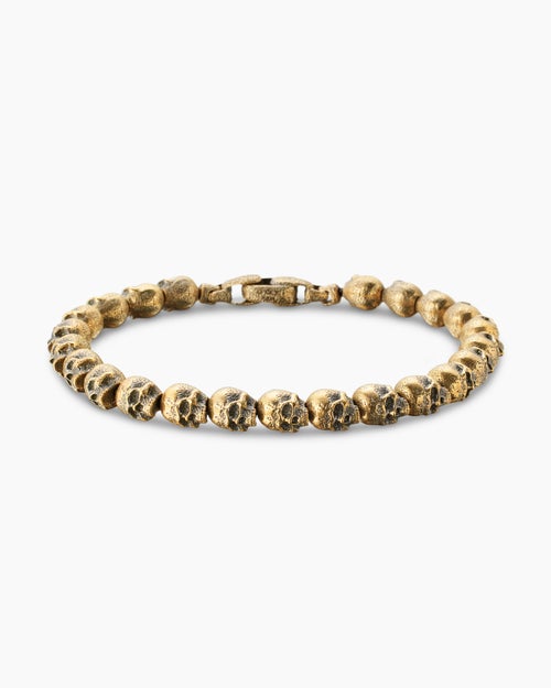 Mens Memento Mori Skull Bracelet in 18K Yellow Gold, 6mm