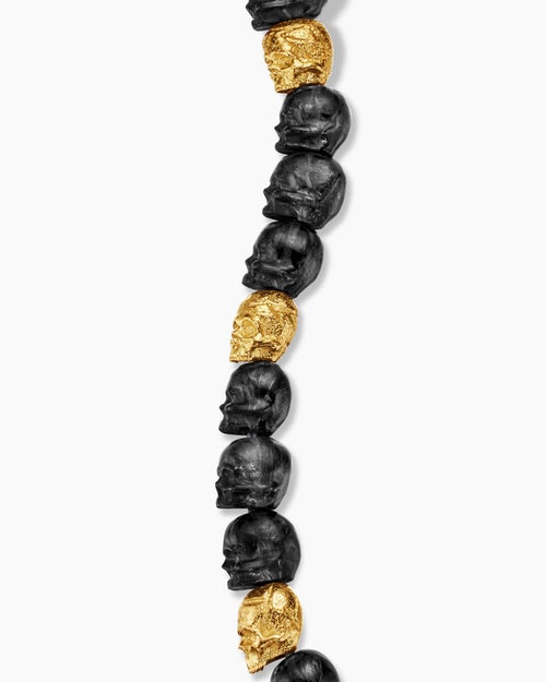 Mens Memento Mori Skull Bracelet in 18K Yellow Gold with Forged Carbon, 6mm