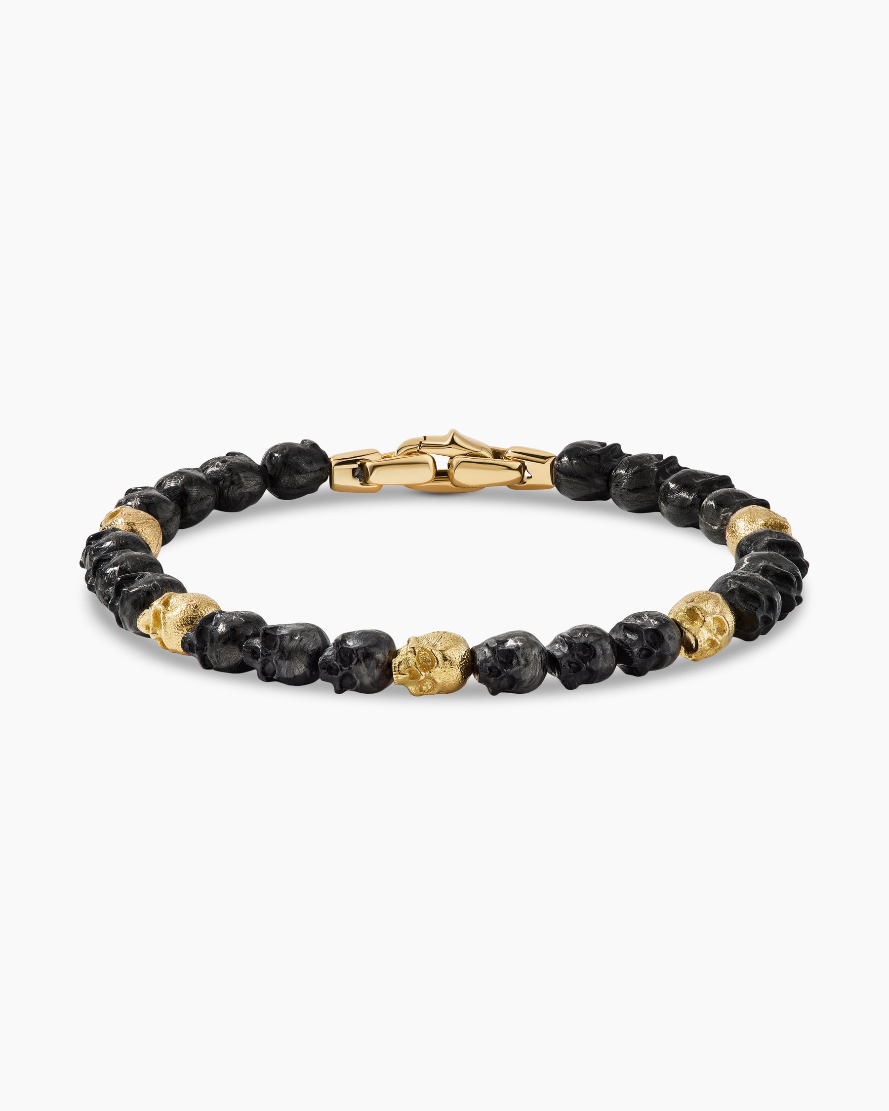 Mens Solid Gold Skull Bracelet with Onxy Beads and Diamond Eyes -  Proclamation