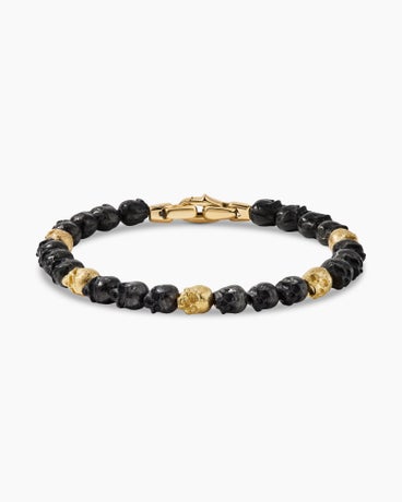 Memento Mori Skull Bracelet in 18K Yellow Gold with Forged Carbon, 6mm